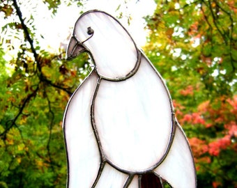 handmade original OOAK design Stained Glass Love Dove Bird, gothic art glass white bird Sun catcher wall art window art, goth Canadian art