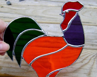 stained Glass Rooster, handmade Rooster SunCatcher, Halloween decor, Farmhouse Decor, wall art roosters, Canadian art, Traditional gifts