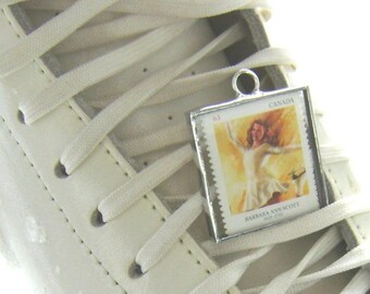 Canadian Figure Skating skaters ornament Pendant, Canada Postage Stamp art, Ice Queen Barbara Ann Scott, Worlds Figure Skating Championships