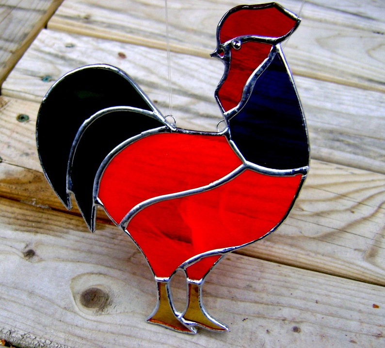stained Glass Rooster, handmade Rooster SunCatcher, Halloween decor, Farmhouse Decor, wall art roosters, Canadian art, Traditional gifts image 4