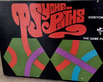 Vintage Psychedelic mind board games Psyche-Paths Game Puzzle, gothic home party games psychological mind play 1968 trippy games for 1 to 6