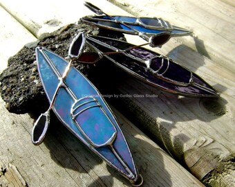 Kayak Stained Glass Suncatcher Christmas Boats Canoe Water Craft Tree Ornament Fathers Day Sports Christmas Original Design©
