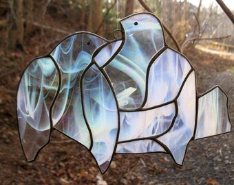 handmade window art glass wedding doves, stained glass sun catcher love birds, mourning doves hanging decor, Christmas Doves bird decor