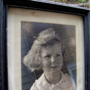 Vintage Black and white wood framed photograph of angelic child for Gothic decor, antique Child Portrait, art Ephemera John Wanamaker store image 6