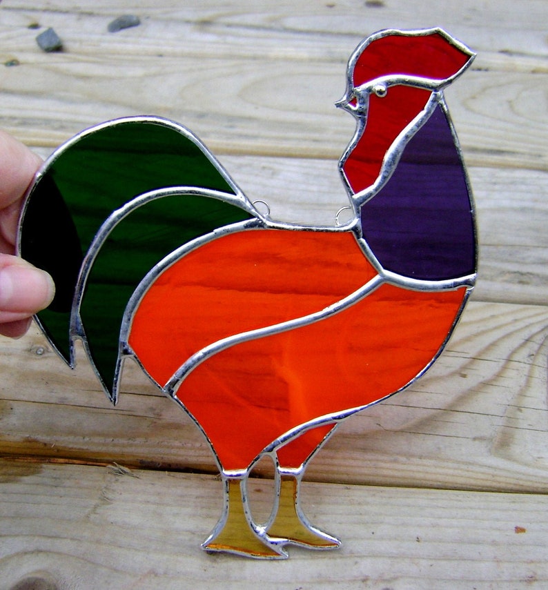 stained Glass Rooster, handmade Rooster SunCatcher, Halloween decor, Farmhouse Decor, wall art roosters, Canadian art, Traditional gifts image 1