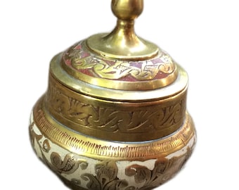 Vintage India brass enamelled bronzed Hollywood Regency Incense altar trinket chests, ritual mediation smudging decor, chest incense holder