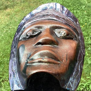Vintage Carved Wood Tribal Mask: Tiki Warrior Wall Plaque