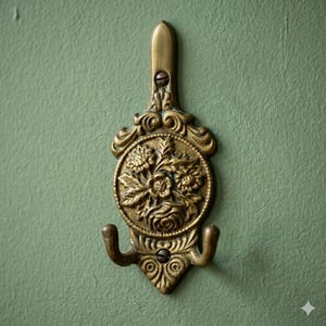 Vintage Ornate Brass Wall Hook: Victorian Gothic Decor