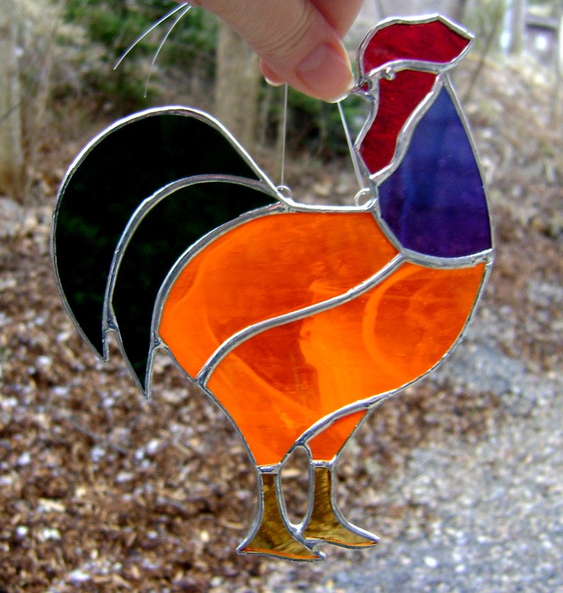 stained Glass Rooster, handmade Rooster SunCatcher, Halloween decor, Farmhouse Decor, wall art roosters, Canadian art, Traditional gifts image 3