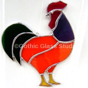 stained Glass Rooster, handmade Rooster SunCatcher, Halloween decor, Farmhouse Decor, wall art roosters, Canadian art, Traditional gifts image 2