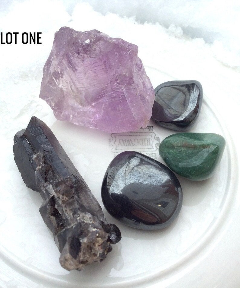 Vintage gothic rock stones DIY art project jewelry making, healing altar meditation Wiccan spell stones gems, art craft supplies, Amethyst image 1