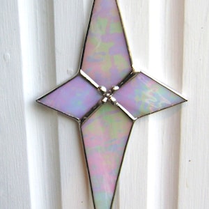 Handmade Stained Glass Star Suncatcher: Pink Iridescent Opal Window Hanging