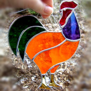 stained Glass Rooster, handmade Rooster SunCatcher, Halloween decor, Farmhouse Decor, wall art roosters, Canadian art, Traditional gifts image 5