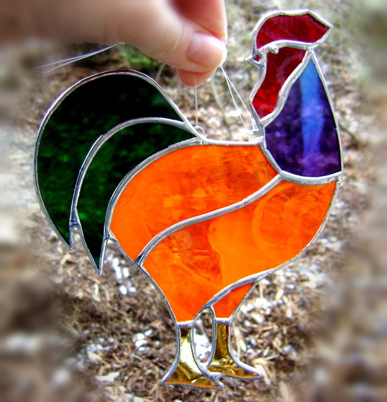 stained Glass Rooster, handmade Rooster SunCatcher, Halloween decor, Farmhouse Decor, wall art roosters, Canadian art, Traditional gifts image 5