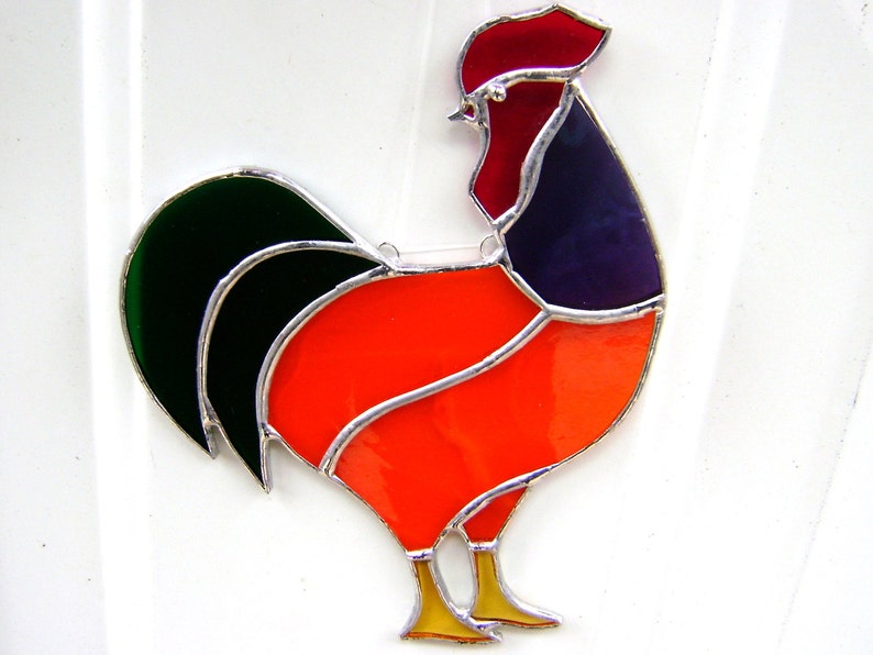 stained Glass Rooster, handmade Rooster SunCatcher, Halloween decor, Farmhouse Decor, wall art roosters, Canadian art, Traditional gifts image 6