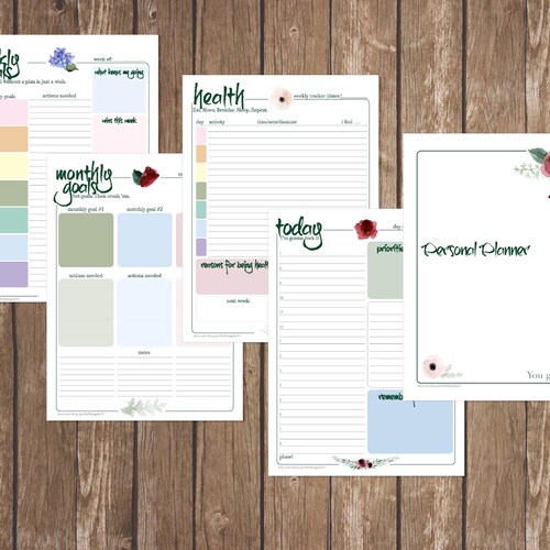 Pages d'agenda personnel, belles illustrations, colorées, entretien personnel, téléchargement immédiat, impression à la maison
