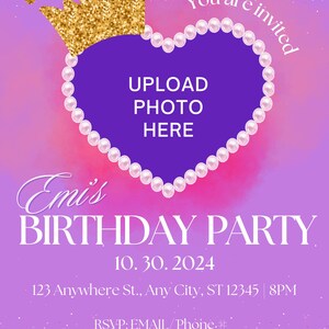 Customizable Princess Birthday Invitation | Add Your Own Photos | Personalized Royal Party Invite | CANVA Template | Editable Template