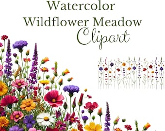 Watercolor Wildflower Meadow Clipart, Floral PNG (Digital Download)