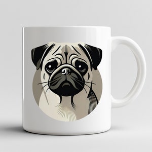 Taza minimalista con diseño de pug, linda taza de café con pug, regalo sencillo para amantes de los perros, taza de té con diseño de cachorro de pug, taza de cerámica con estampado de animales