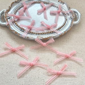Minibow Mesh Lace Pink DIY Handmade Craft Supplies Doll Dress Embellishments Decor Card Making Mini Bows Sweet Ribbon 3.2CM/1.26&quot; 10 PCS