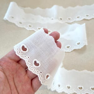Heart Beautiful White Embroidered Lace Fabric Trim Lace Trim Girly Lace Sweet Hair Bow Lace Wedding Trim Ribbon Doll Craft 1.92&quot; Wide 1 Yard
