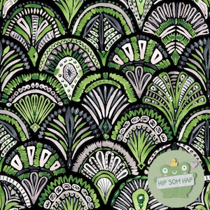 Stoff „Ornamente Grün Schwarz" Eigenproduktion French Terry Jersey Musselin Baumwolle Softshell Canvas Panama Minky Lycra