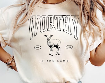 Christian Worthy is the Lamb, Revelation 5:12 Unisex T-shirt, Vintage Tee, Bible Quote Apparel, Religious Gift,