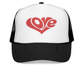 Embroidered Love Trucker Hat, Gift for Him/Her, Valentine's Day Cap, Cute Accessory, Casual Everyday Wear, Foam Hat