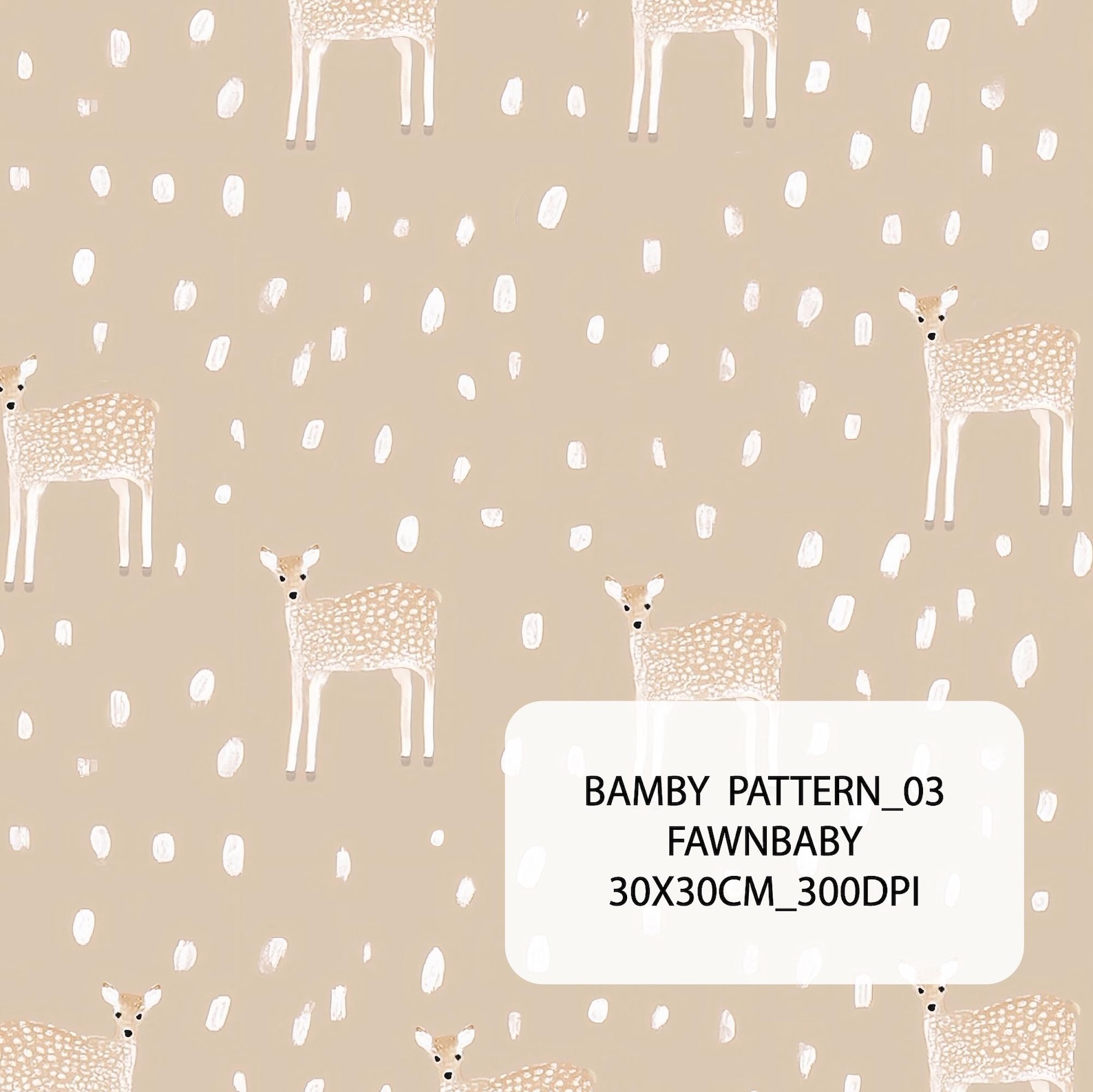 Neutral Fawn Seamless Patterns, Bambi Inspired Spot Print Set, 30x30 Cm ...