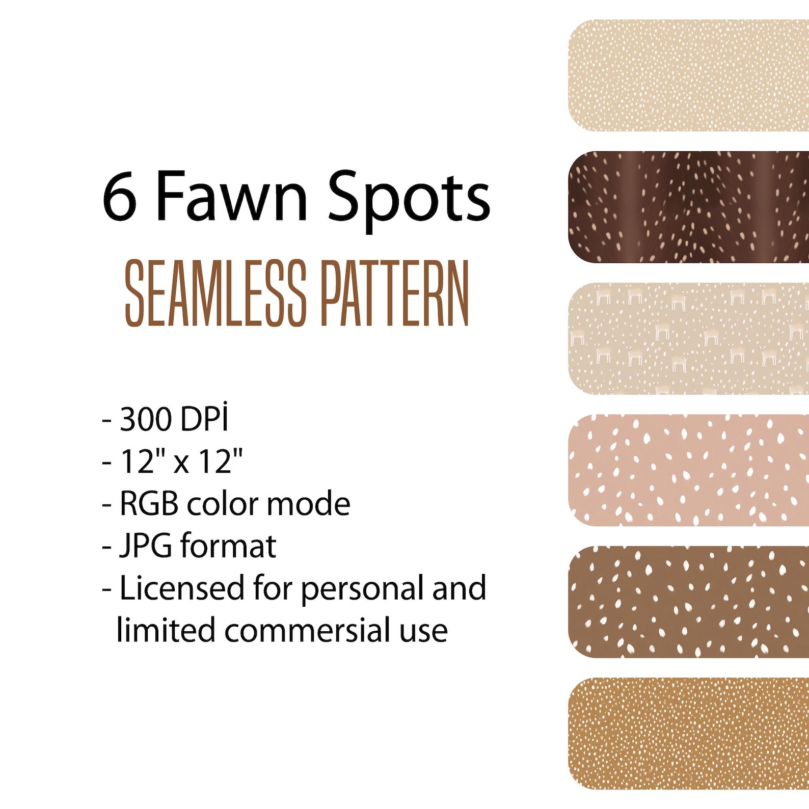 Fawn Pattern Print Neutral Fawn Seamless Patterns, Bambi Inspired Spot Print Set, 30x30 Cm ...