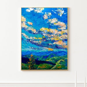 Panoramic Landscape Print Modern Hand Painted Home Decor Blue Ridge Mountains Wall Art Sky Nature Lover Gift Cloud Painting Dopamine Decor