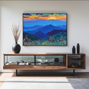 Blue Ridge Mountains Wall Art Print Panoramic Art Sunset Landscape North Carolina Art Minimalist Blue Poster Home Decor Sentimental Gifts