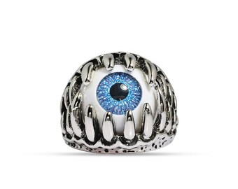 Evil Eye Ring for Men, Eye of Dragon Ring, Magical Ring, Fang Ring, Gothic Energy Ring, Handmade Adjustable Ring, Halloween Special Jewelry