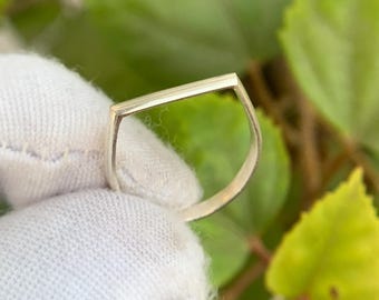 Chevalière en argent sterling 925 faite main, bague géométrique unisexe, bague barre rectangulaire minimaliste, jonc rectangle uni, cadeau pour elle et lui