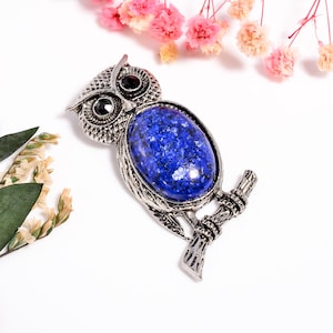 Owl Pendant, Lapis Lazuli Gemstone Owl Necklace, 925 Silver Natural Gemstone Pendant, Black Onyx Pendant, Healing Crystal Pendant for Her