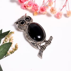 Black Onyx Owl Pendant, Handmade Owl Necklace, 925 Silver Pendant, Antique Jewelry, Black Onyx Pendant, Healing Crystal Necklace for Her