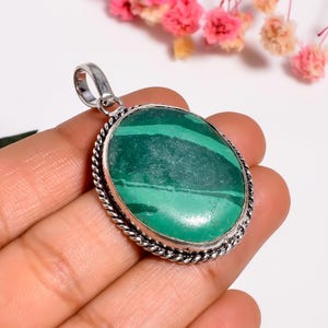 Malachite Necklace, 925 Silver Malachite Gemstone Pendant, Healing Crystal Necklace Pendant for Women, Everyday Jewelry Gift for Her