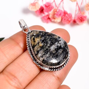 Handmade Pear Shape Gemstone Necklace Pendant, 925 Silver Jasper Jewelry, Oxidized Pendant, Handcrafted Jewelry for Her