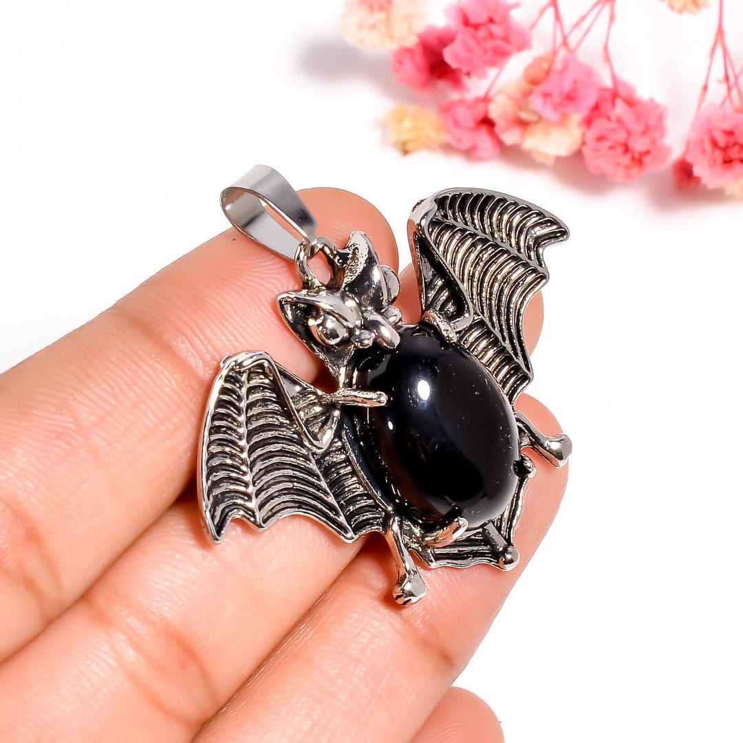 Black Onyx Bat Pendant | Gothic Vampire Necklace | Bat Wing Jewelry ...