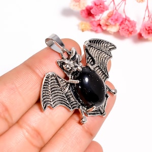 Black Onyx Bat Pendant | Gothic Vampire Necklace | Bat Wing Jewelry | Spiritual Protection Amulet | Handmade Gift | Halloween Jewelry