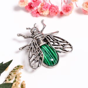 Green Malachite Bee Pendant Brooch, Insect Jewelry for Women, Nature Inspired Fashion Accessory, Gift for Her
