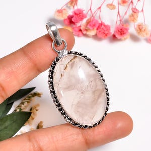 Rose Quartz Pendant | Heart Chakra Crystal Necklace | Pink Gemstone Jewelry in Silver | Stone of Love | Healing Pendant | Gift for Her