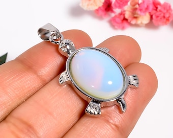 Opalite Sea Turtle Tortoise Necklace, Silver Tortoise Necklace, Sea-life Jewellery, Turtle Charm Pendant, Ocean Inspired Jewelry Gift