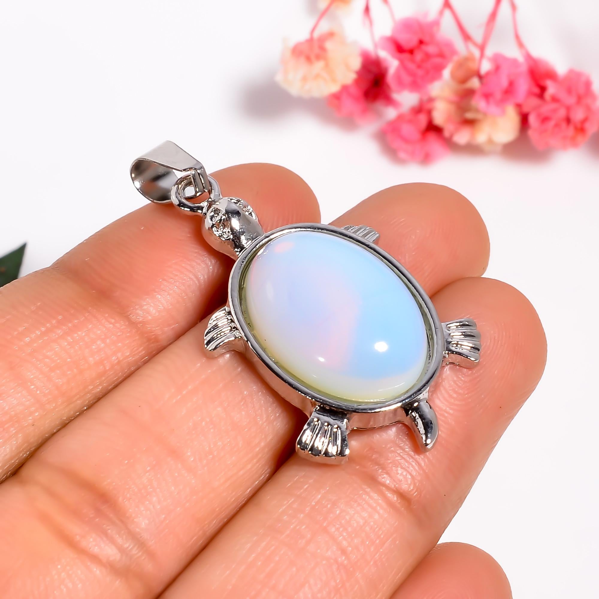 EUEAVAN Collana Donna Con Ciondolo Tartaruga Marina E Pietra Di Luna Blu, Simbolo Di Longevità E Fortuna, Gioiello In Acciaio Inossidabile - 5