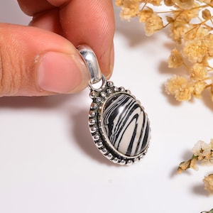 Zebra Jasper Silver Pendant | Natural Gemstone Necklace for Healing & Style | Gemstone Silver Jewelry Gift For Her | Mother&#39;s Day Gift