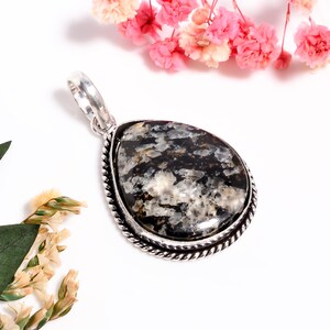 Teardrop Shape Gemstone Pendant, Handmade 925 Silver Jasper Gemstone Necklace for Women, Oxidized Jewelry for Her
