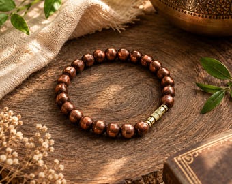 Pulseira de contas de cobre 100% puro - Pulseira de cura e proteção - Pulseira elástica com contas redondas de cobre maciço - Pulseira unissex