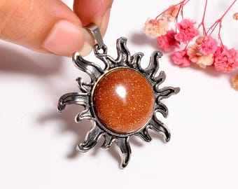 Sunstone Sun Pendant | Celestial Jewelry | Oxidised Necklace | Boho Amulet Pendant | Handmade Sun Charm | Spiritual Sunburst Pendant