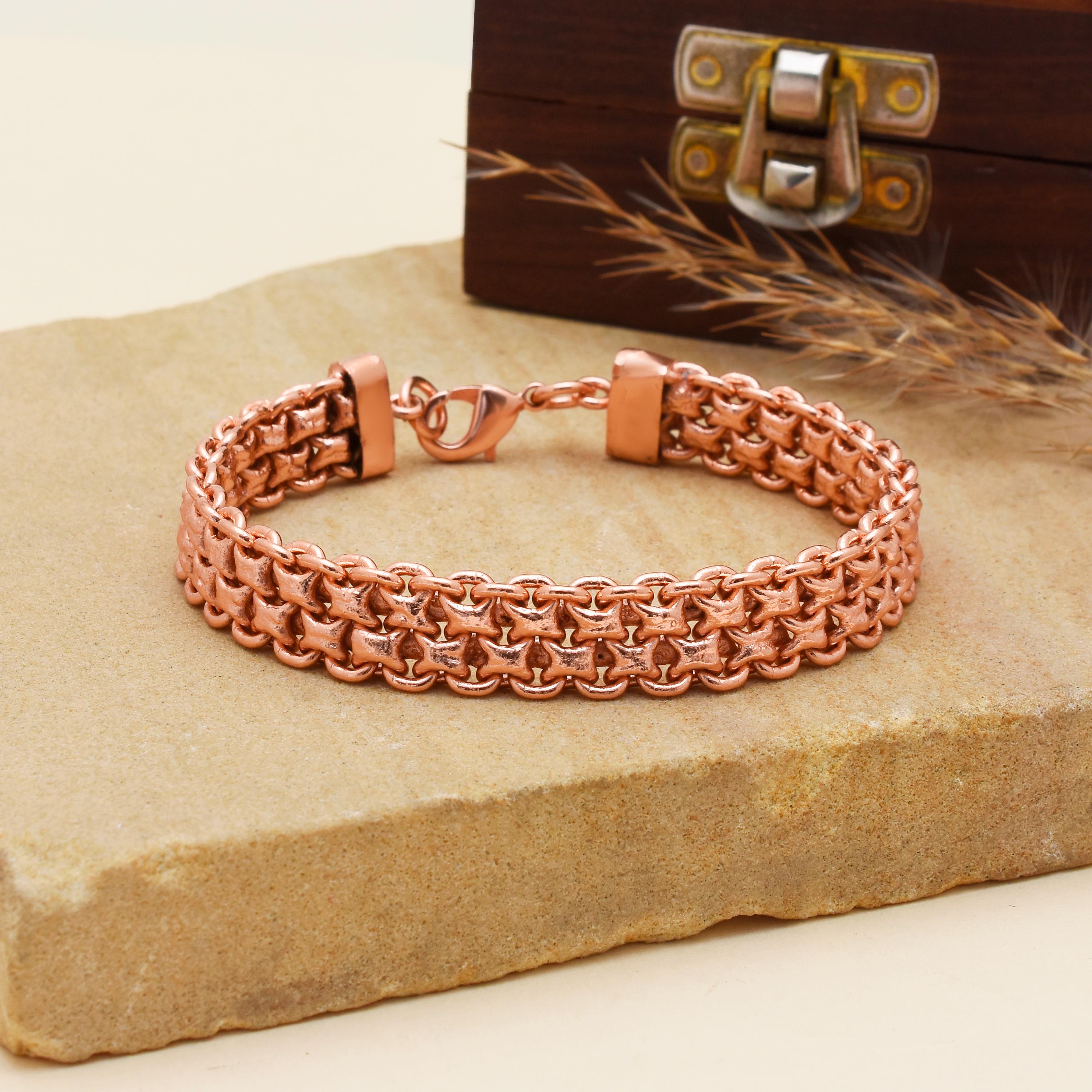 Bracelet Cuir Tressé Unisexe - Perles Fleur, Doré/marron/orange, Longueur 16-18 Cm, Neuf