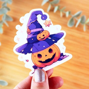 Sticker Halloween Citrouille au chapeau | Sticker à offrir, sticker bouteille d’eau, sticker smartphone, sticker journal, sticker kawaii